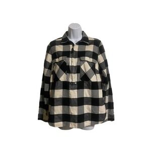 J.Crew Buffalo Plaid Pullover Shirt Flannel Long‎ Sleeve Black Cream Size S